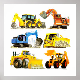 Póster Masivos niños excavadores de construcción y excava