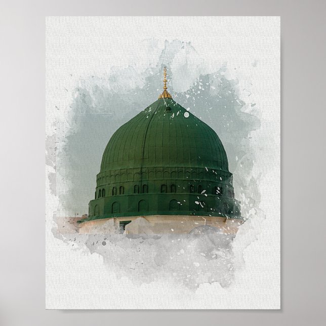 Póster Masjid An-Nabawi ilustracion de acuarela Islamic P (Frente)