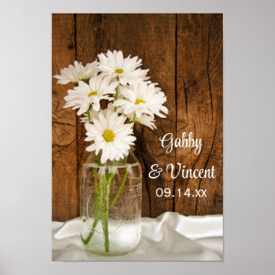 Póster Mason Jar and White Daisies Country Barn Wedding