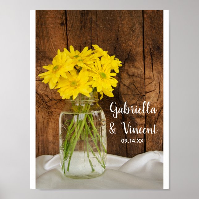Póster Mason Jar and Yellow Daisies Wedding (Frente)