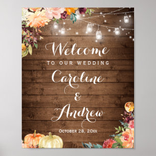 Póster Mason Jar, floral floral rusa de otoño, ilumina Ró