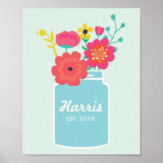 Póster Mason Jar Flowers Family Established Poster