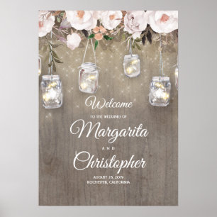 Póster Mason Jar ilumina el signo de bienvenida de un Bod