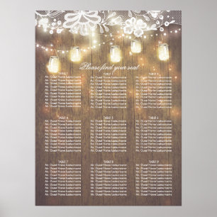 Póster Mason Jar Lights Lace Wood Boda