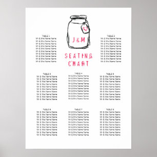 Póster Mason Jar & Pink Heart Boda