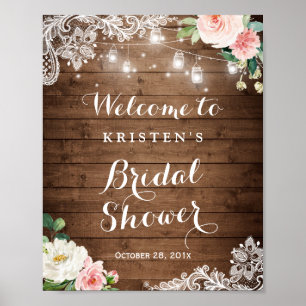 Póster Mason Jar String ilumina el Rótulo Floral Bridal S