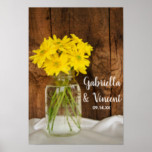Póster Mason Jar y Yellow Daisies Country Barn Boda