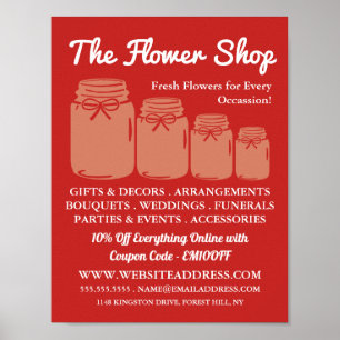 Póster Mason Jars, florista, publicidad en Florida