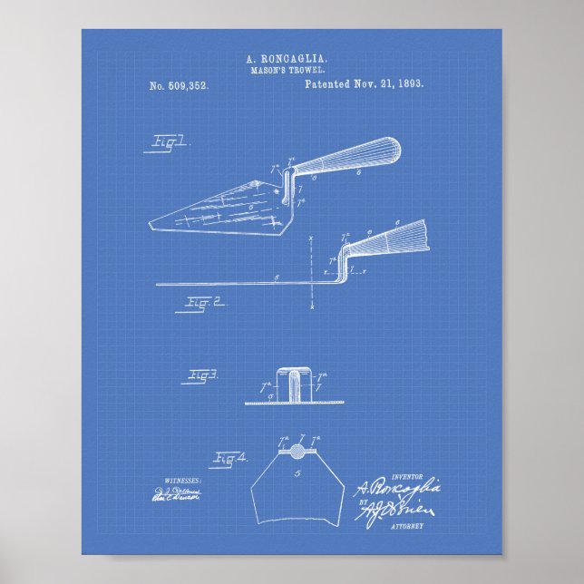 Póster Mason's Trowel 1893 Patent Art Blueprint (Frente)