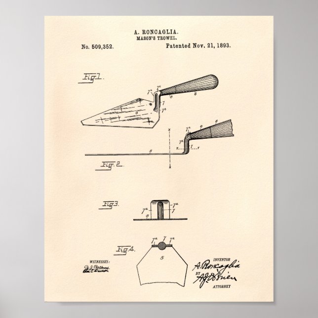 Póster Mason's Trowel 1893 Patent Art Old Peper (Frente)