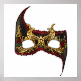 Póster Masque veneciano: Oro y rosa roja