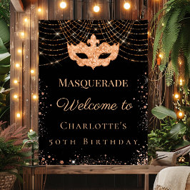 Póster Masquerade black gold glitter birthday party