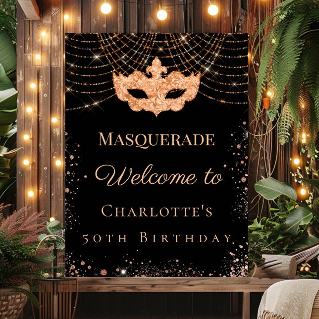Póster Masquerade black gold glitter birthday party (Subido por el creador)
