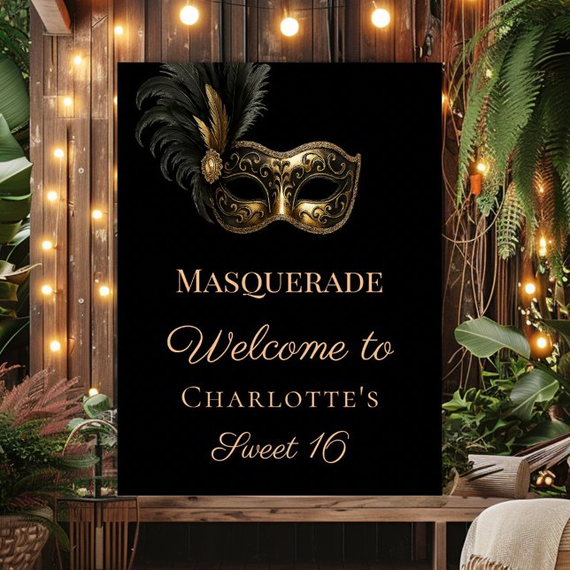 Póster Masquerade black gold Sweet 16 welcome (Subido por el creador)