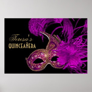 Póster Masquerade quinceañera 15º cumpleaños púrpura