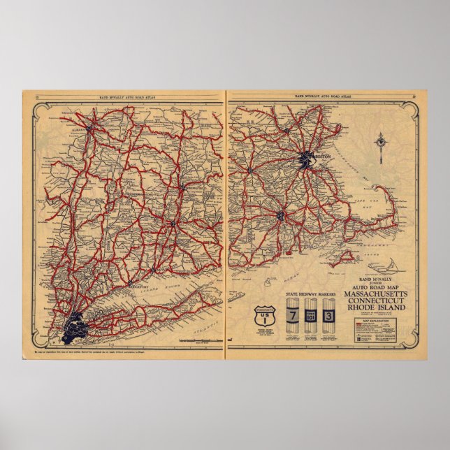 Póster Massachusetts, Connecticut, Rhod Island (Frente)