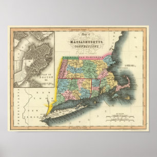 Póster Massachusetts, Connecticut, Rhode Island