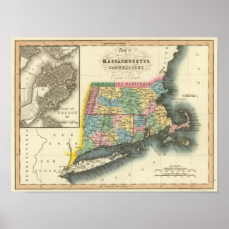 Póster Massachusetts, Connecticut, Rhode Island