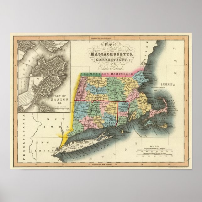 Póster Massachusetts, Connecticut, Rhode Island (Frente)
