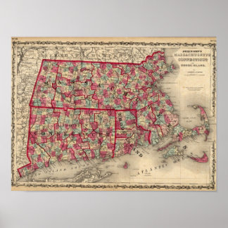 Póster Massachusetts, Connecticut y Rhode Island