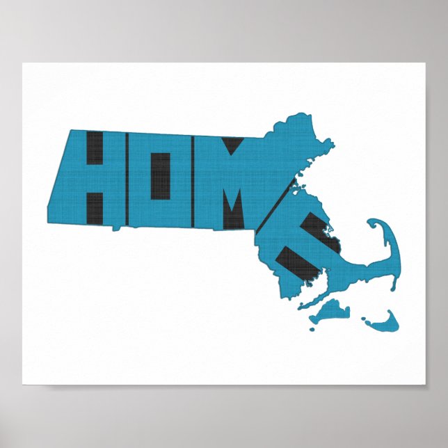 Póster Massachusetts Home State Blue Word Art (Frente)