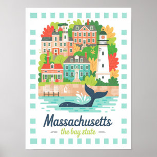 Póster Massachusetts the Bay State USA Summer Travel
