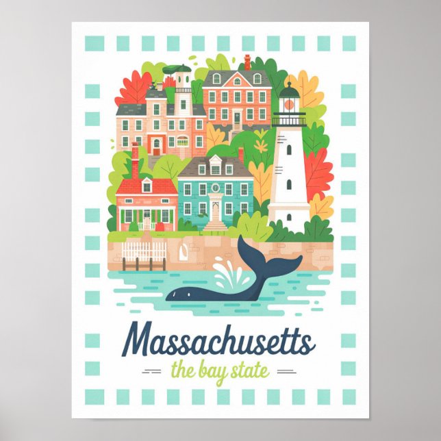 Póster Massachusetts the Bay State USA Summer Travel (Frente)