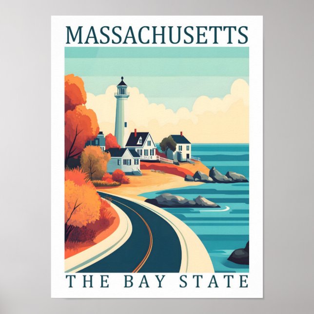 Póster Massachussets Bay State USA Travel Place (Frente)