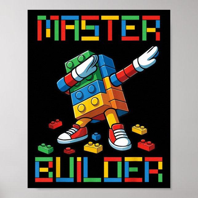 Póster Master Builder Tee Dabbing Blocks Bricks Building  (Frente)