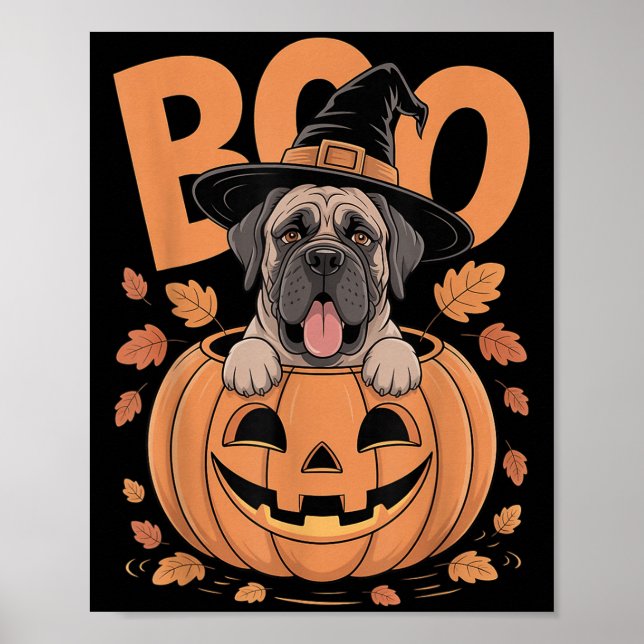 Póster Mastiff Costume On Pumpkin Halloween Mastiff  (Frente)