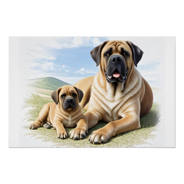 Póster Mastiff englische Dogge mit Kind im Urlaub (Anverso)