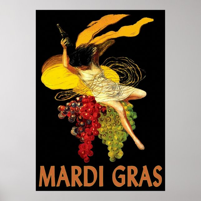 Póster Mata Mardi Gras con uvas (Frente)