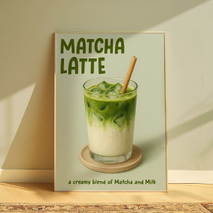 Póster Matcha Latte Kitchen Wall Art, Matcha Lover