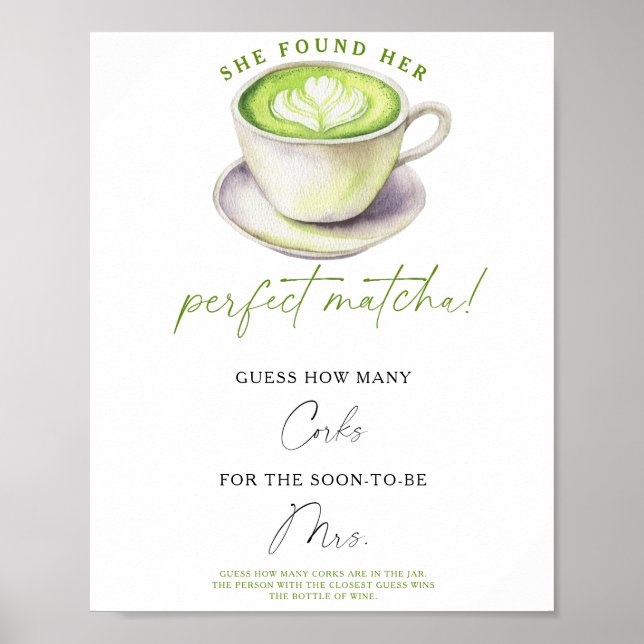 Póster Matcha tea Bridal shower How Many Corks  (Frente)