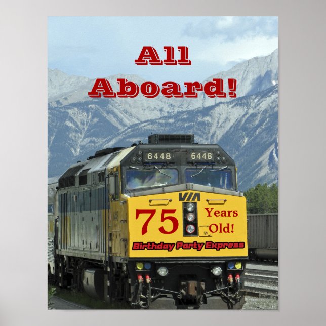 Póster Mate 11x14 Cumpleaños 75 Amarillo Tren (Frente)