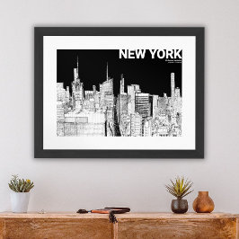 Póster Mate de skyline Black White Sketch de Nueva York
