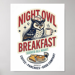 Póster Mate Retro de Desayuno de Búho Nocturno 80s