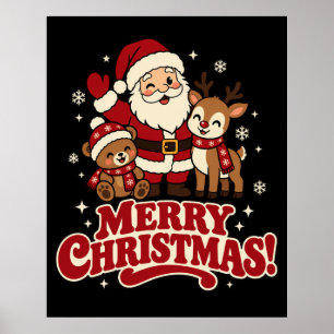 Póster Mate Retro Santa Feliz Navidad
