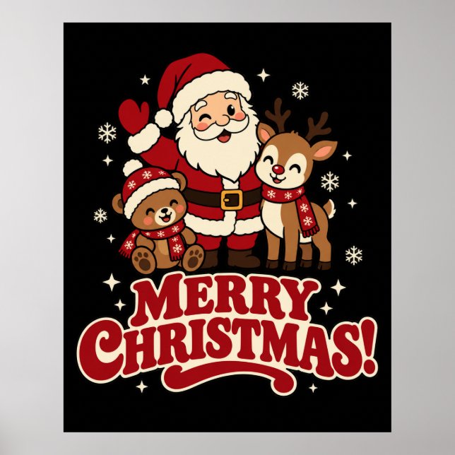 Póster Mate Retro Santa Feliz Navidad (Frente)