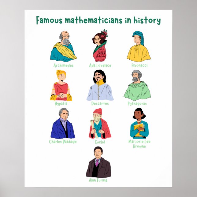 Póster Matematicicanos famosos en los niños de la histori (Frente)