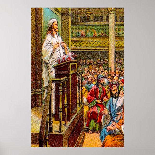 Póster Mateo 13:53-58 Jesús enseña en la sinagoga (Frente)