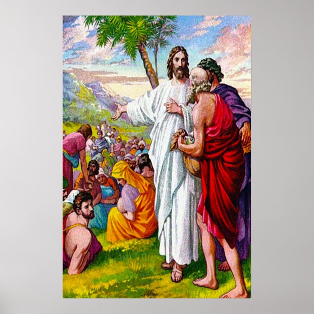 Póster Mateo 14:13-21 Jesús alimenta a 5000 hombres (Frente)