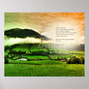 Póster Mateo 17:20 Mover montañas biblia verso puesta de 