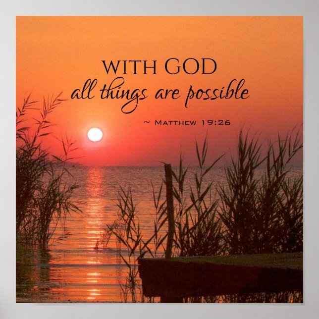 Póster Mateo 19:26 Con Dios todo es posible (Frente)
