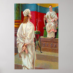 Póster Mateo 27:11-26 Preguntas del Pilato Jesús poster