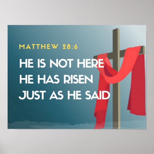 Póster Mateo 28:6 Él no está aquí, He is Risen (Frente)