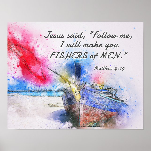 Póster Mateo 4:19 Jesús dijo: Sígueme la Biblia Verse (Frente)