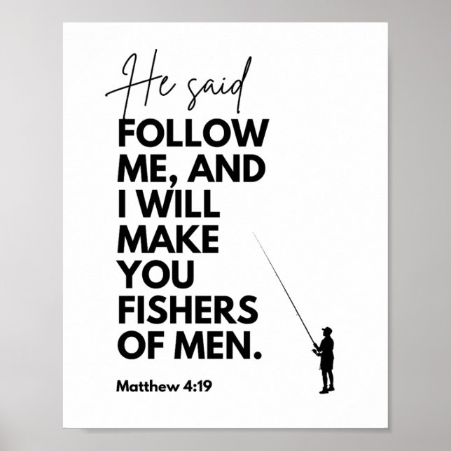 Póster Mateo 4:19 Pescadores de hombres Versículo bíblico (Frente)