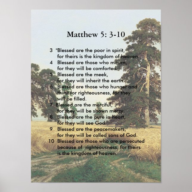 Póster Mateo 5 3-10 Sermón de Jesús (Frente)