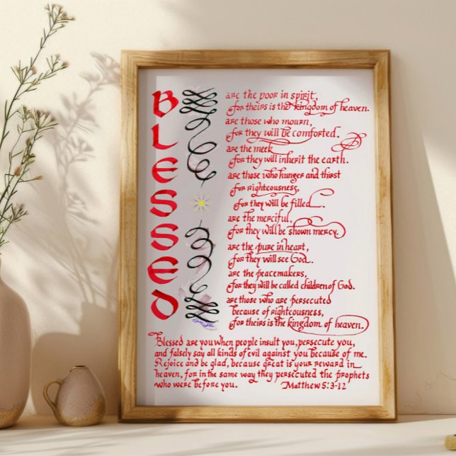 Póster Mateo 5 3 12 Jesús Bendice Versículo de la Biblia  (Subido por el creador)